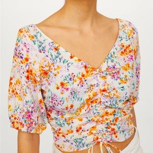 H&M floral ruched draped blouse